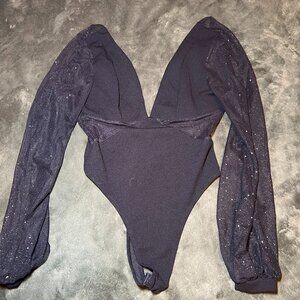 Black Sparkle V Neck Bodysuit